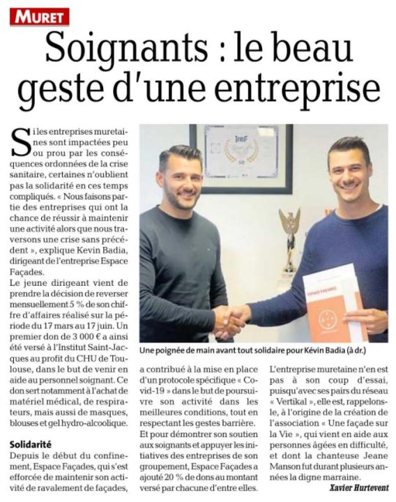 Le beau geste envers les soignants de l'entreprise Espace Façades