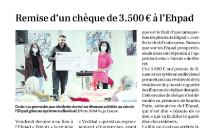 ESPACE FACADES fait un don de 3.500 € à l’Ehpad EDENIS